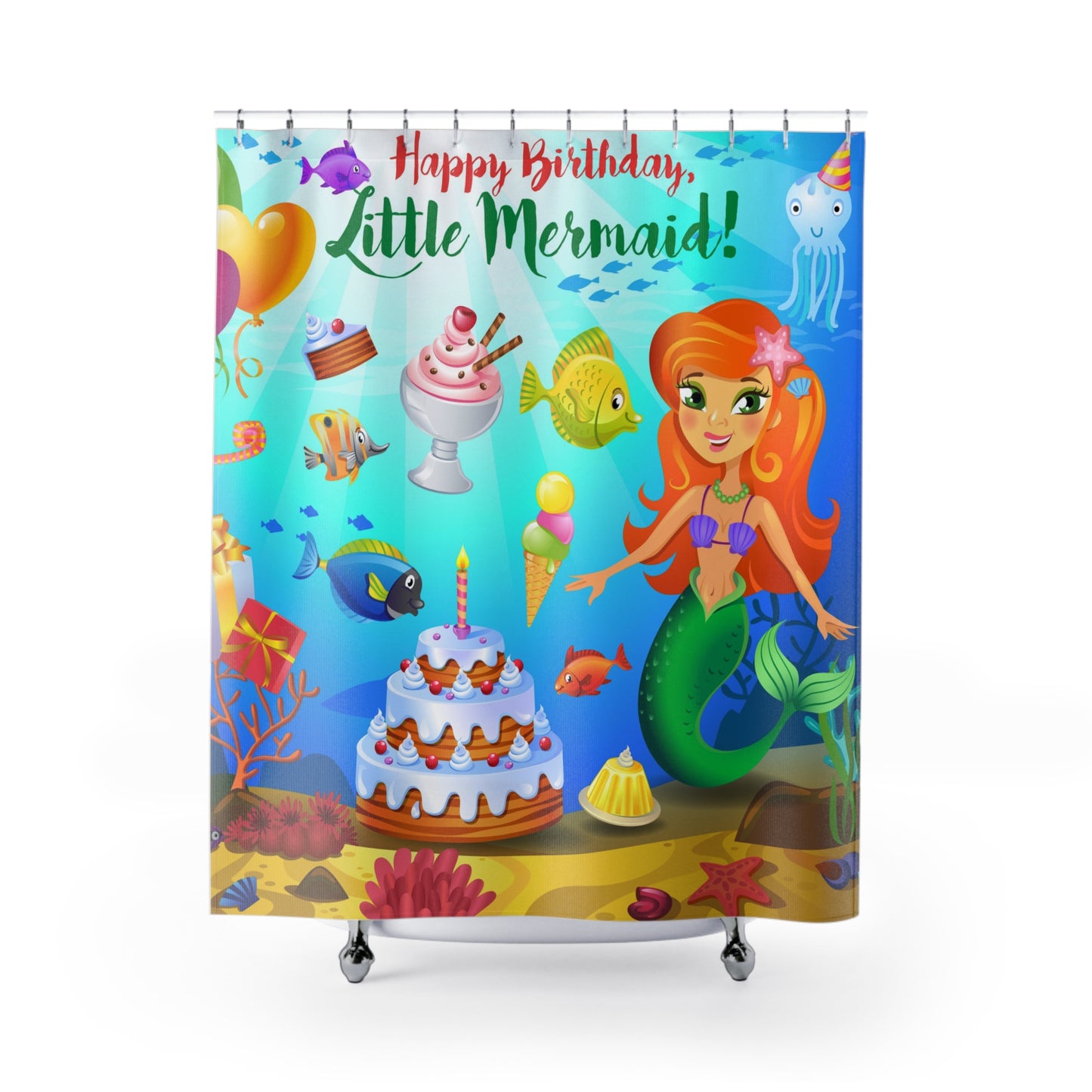 Happy Birthday Shower Curtains | Little Mermaid Shower Curtain  | Ocean Shower Curtain