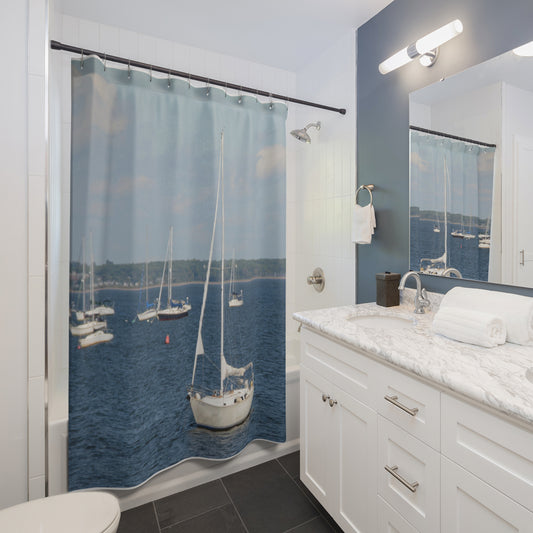 Boats on The Bay | Home Decor | Costal Decor | Shower Curtain